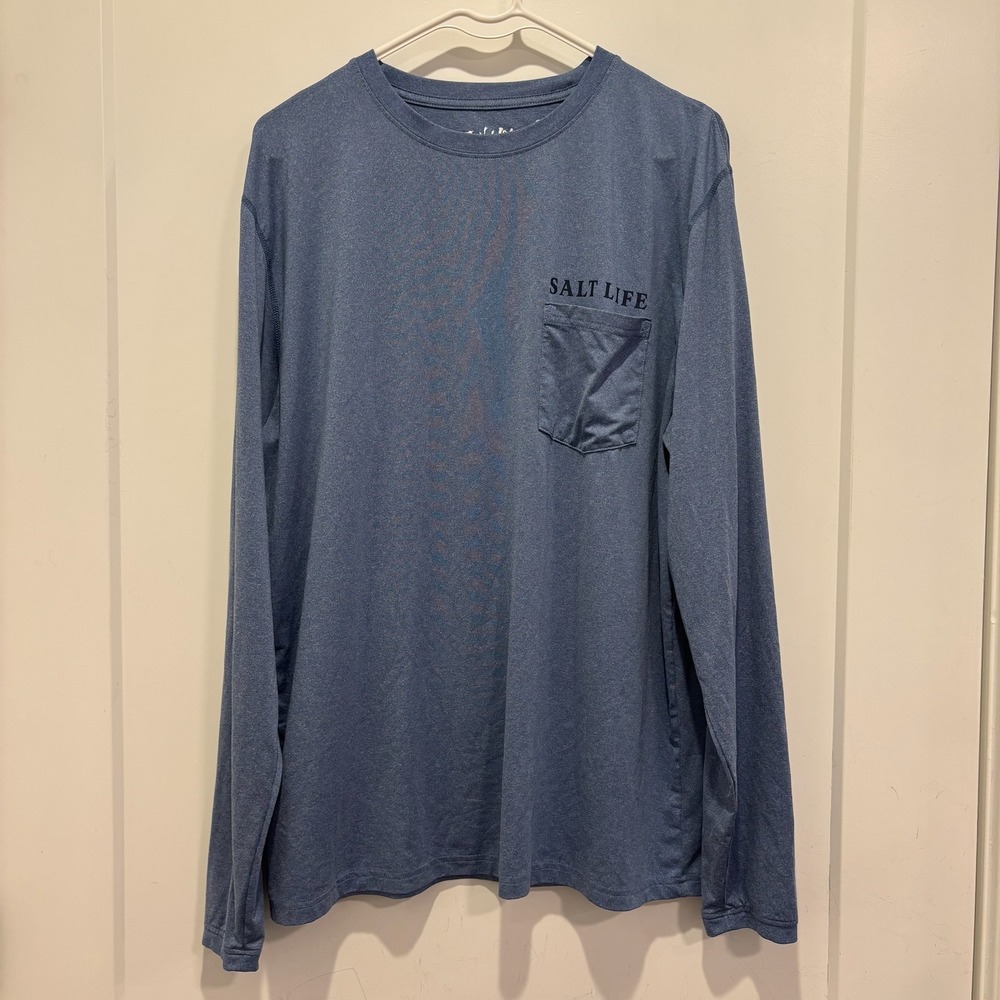 Salt Life Tee Mens Medium Azure Heather Blue Long Sleeve T-Shirt L